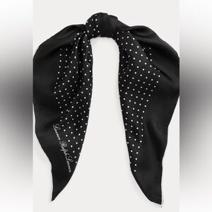 Lauren Ralph Lauren Polka-Dot Black Silk Twill Square Scarf   NWT